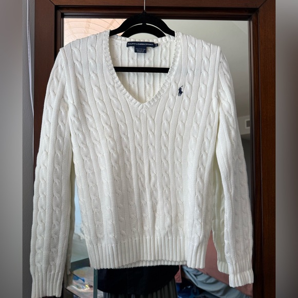 Ralph Lauren Sweaters - Ralph Lauren Women's White Cable-Knit V-Neck Sweater